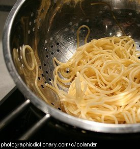 Photo of a colander with spaghetti in it