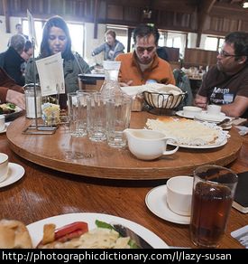 Dishes on a lazy susan.