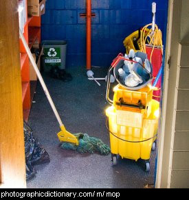 Photo of a mop and bucket.