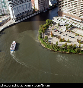 Photo of a boat turning